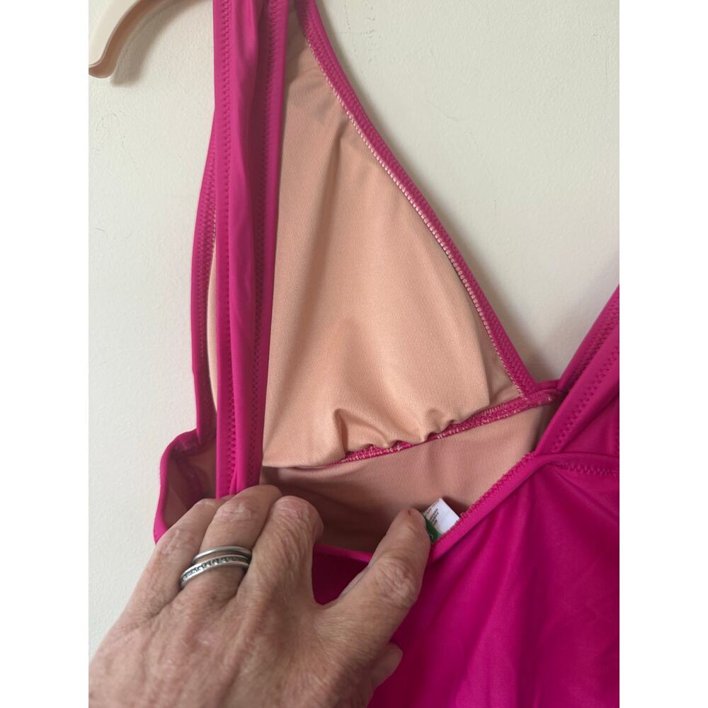 NWT J. Crew Ruched V-neck One-Piece Swimsuit Women's 6 Radiant Fuchsia Pink - Picture 9 of 9